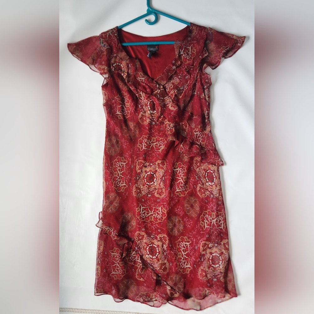 Vintage Y2k Fairy Coquette Sheer Floral Ruffle Scarlett Dress Size 13/14